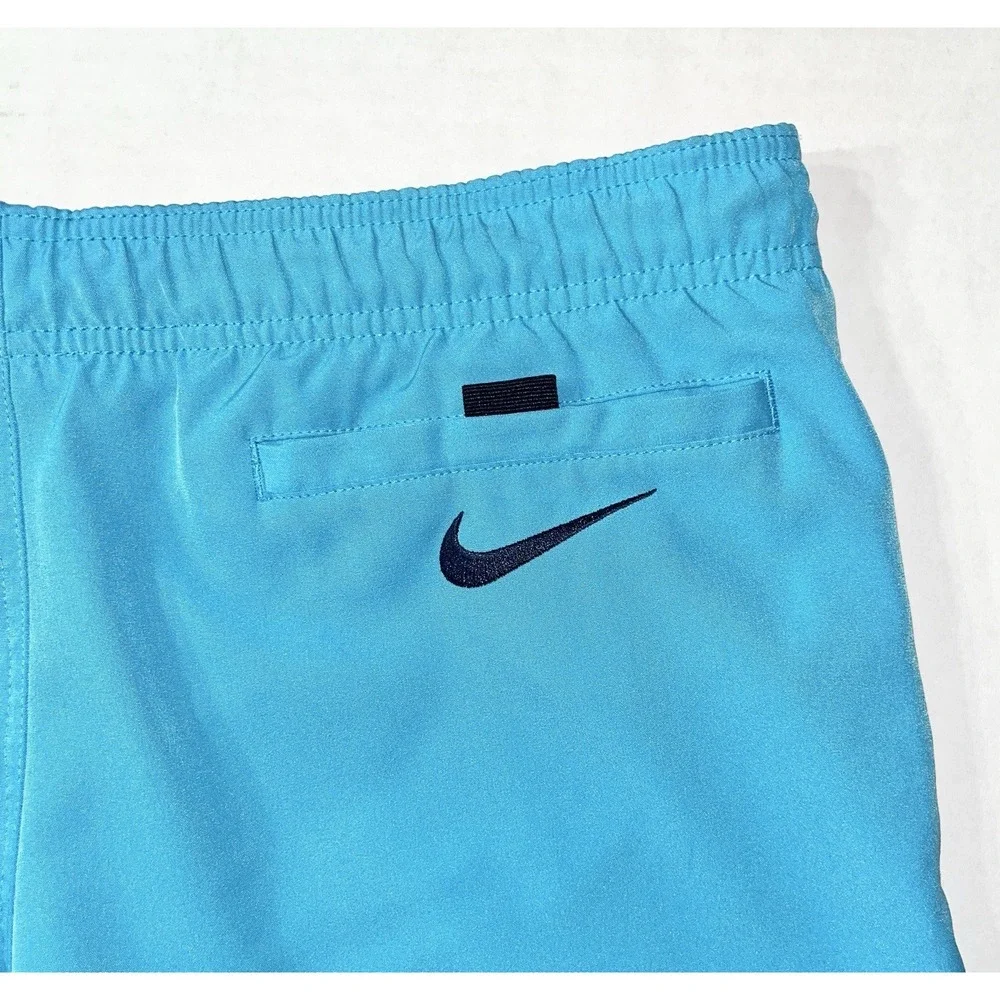 Nike Swim Trunks Men's Small Blue Logo Spellout Vacation Built In Briefs Pockets